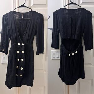 Free People Black Backless Dress with White Buttons